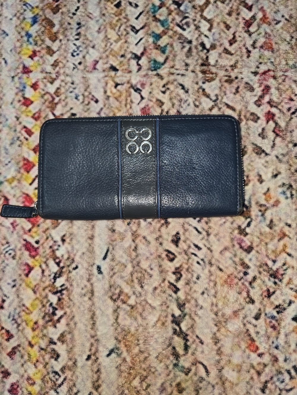 Coach Navy Leather Zip-Around Wallet with Silver Logo